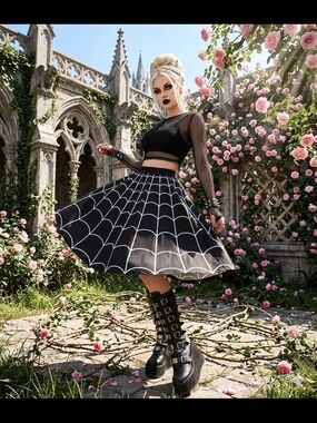 Hot Topic Black Spiderweb Circle Skirt - Women's Gothic Skater